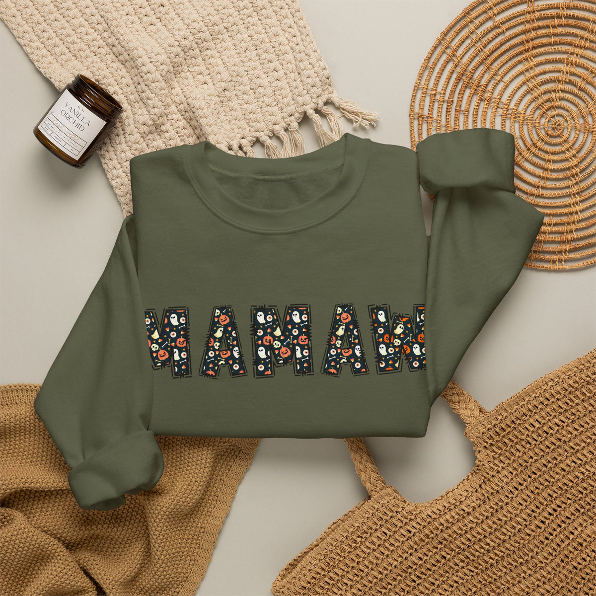 Mamaw Pumpkin Skull Halloween Sweatshirt | Grandma Embroidered Autumn Crew