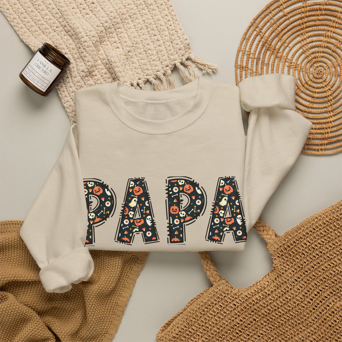 Papa Pumpkin Skull Halloween Sweatshirt | Dad Father Grandpa Grandfather Autumn Crew Halloween Sweater