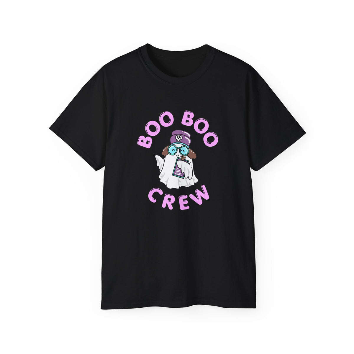 Boo Boo Crew Tee — Cute Brunette Nurse RN PRN DR Triage Ghosts Nursing Pharmacy Halloween T‑Shirt