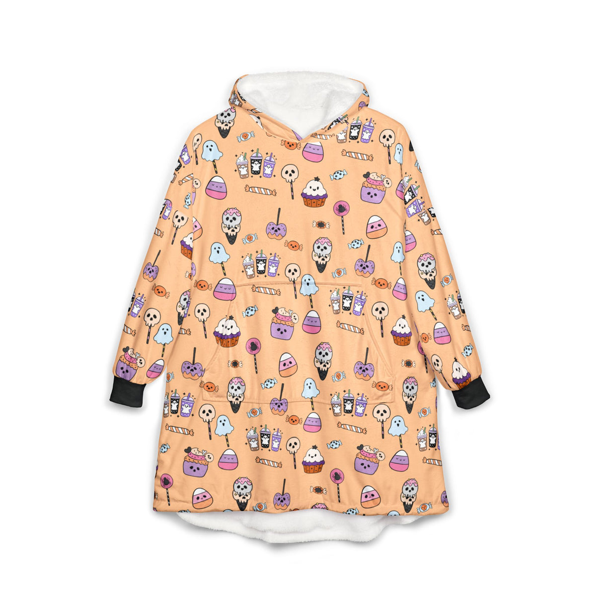 Cute Halloween Candy Pattern Hooded Blanket | Ghosts, Skulls, Lollipops