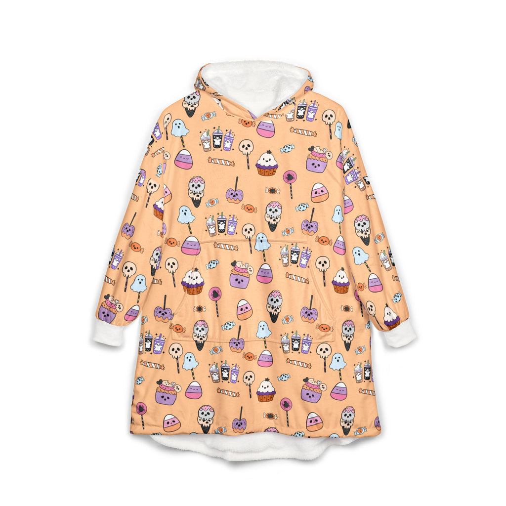 Cute Halloween Candy Pattern Hooded Blanket | Ghosts, Skulls, Lollipops