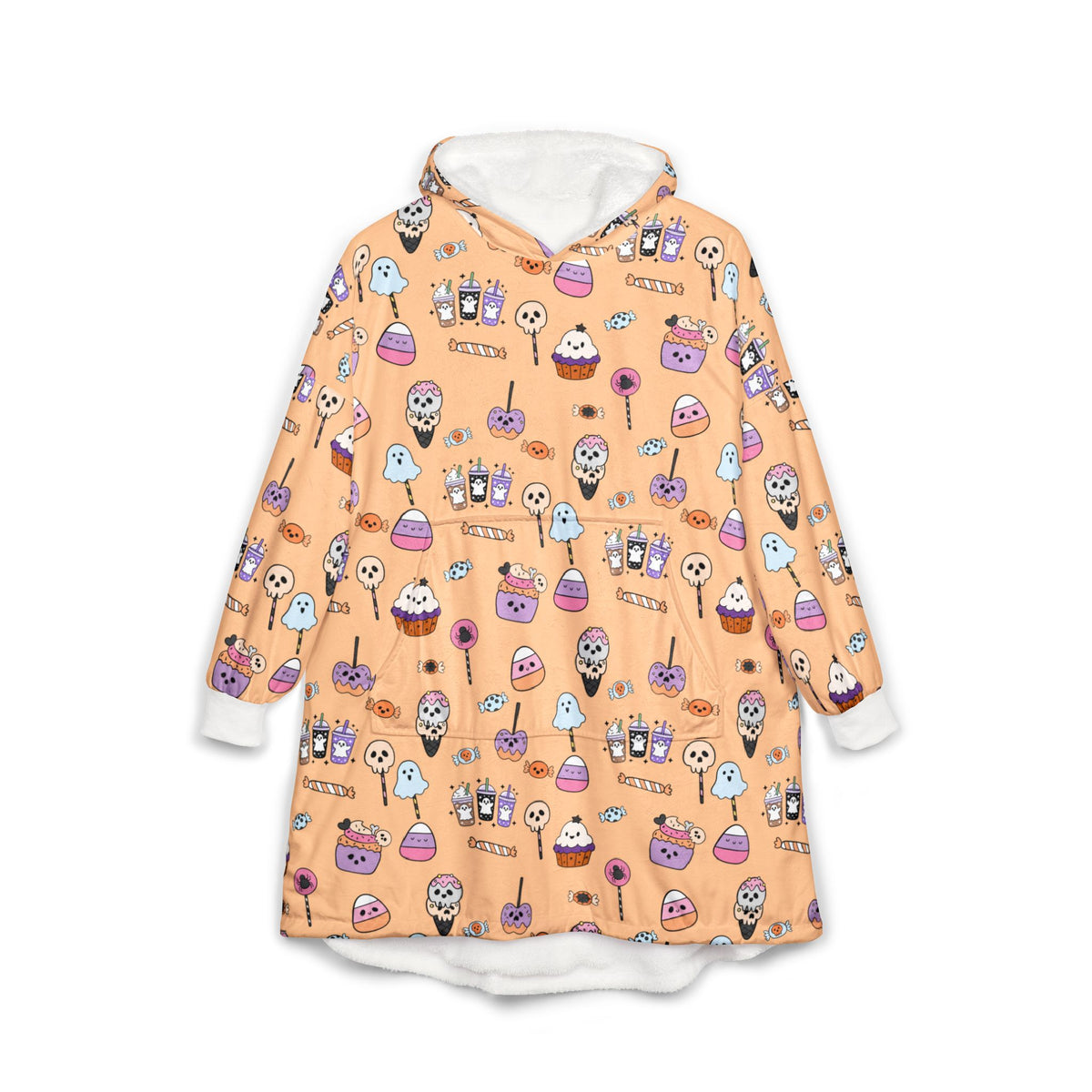 Cute Halloween Candy Pattern Hooded Blanket | Ghosts, Skulls, Lollipops