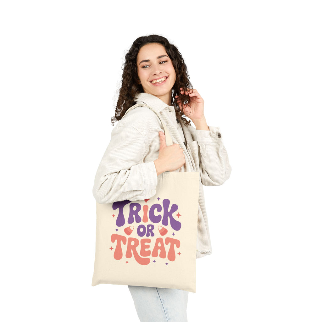 Halloween Trick or Treat Canvas Tote — Cotton Candycorn Trick or Treating Reusable Bag