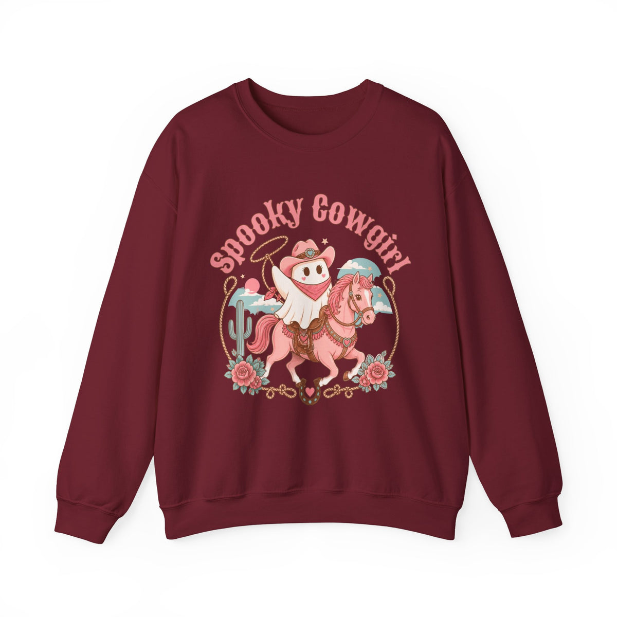 Crewneck Sweatshirt — “Spooky Cowgirl” Cute Western Cowboy Cowgirl Ghost Halloween Pullover