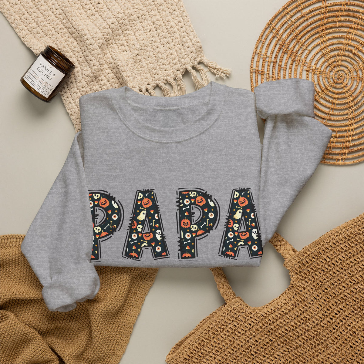 Papa Pumpkin Skull Halloween Sweatshirt | Dad Father Grandpa Grandfather Autumn Crew Halloween Sweater