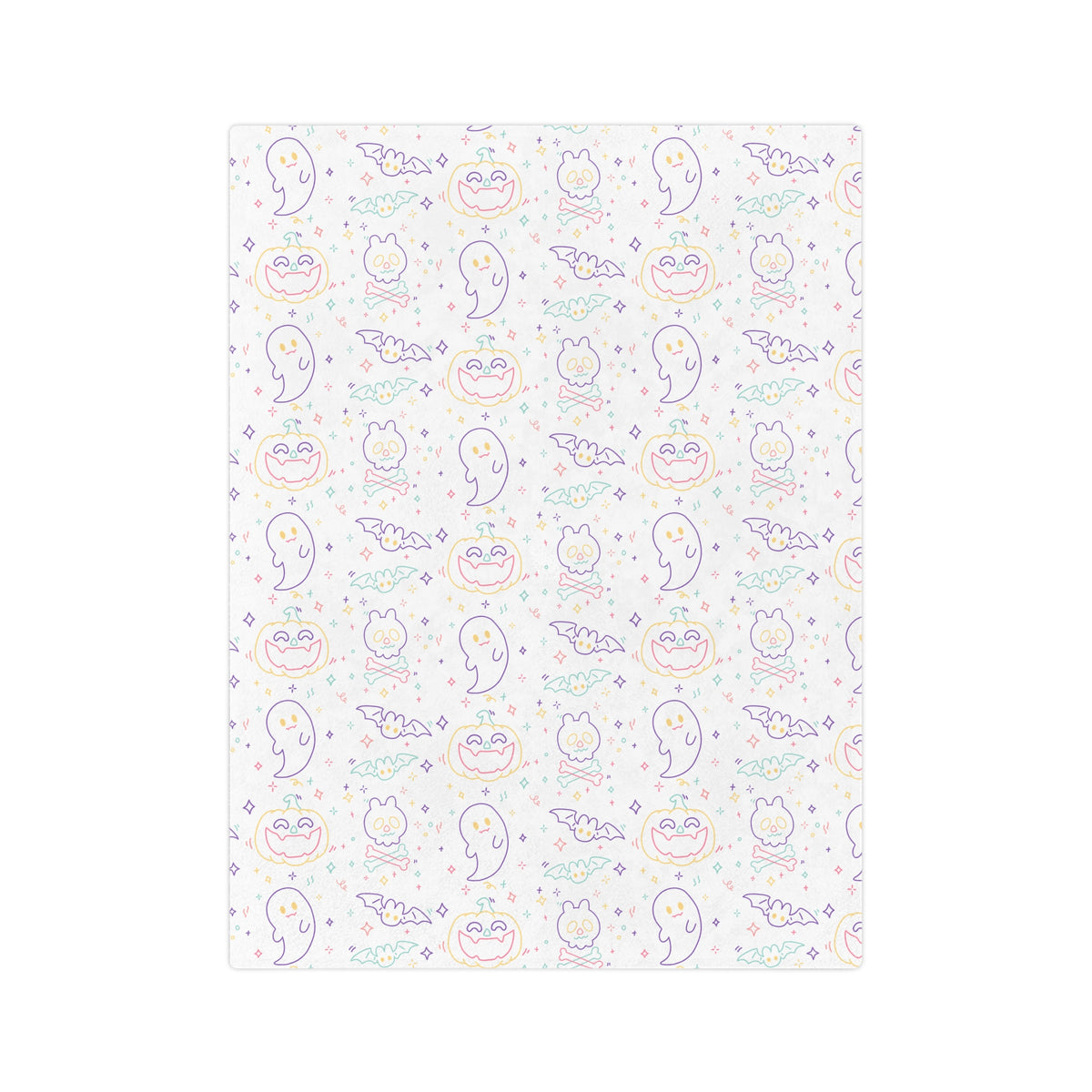 Kawaii Halloween Pattern Velveteen Microfiber Blanket | Pastel Halloween Neon Ghosts Bats Pumpkin Skull