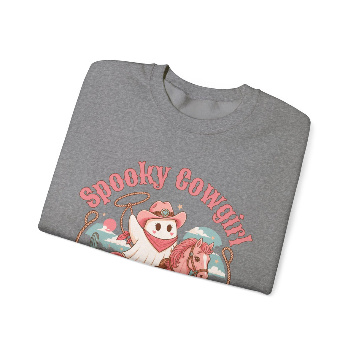 Crewneck Sweatshirt — “Spooky Cowgirl” Cute Western Cowboy Cowgirl Ghost Halloween Pullover