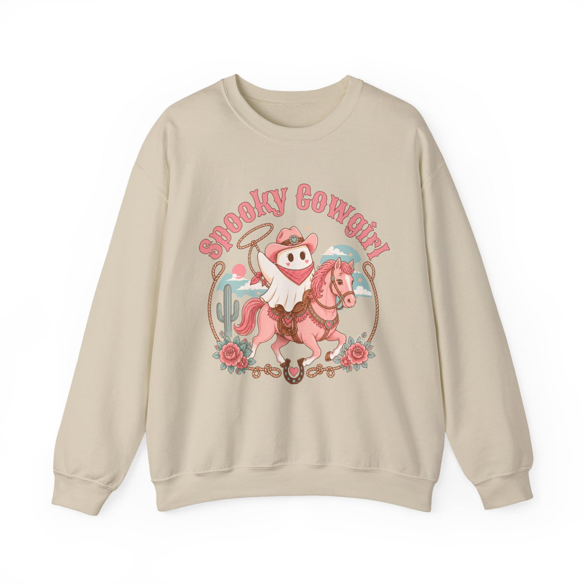 Crewneck Sweatshirt — “Spooky Cowgirl” Cute Western Cowboy Cowgirl Ghost Halloween Pullover