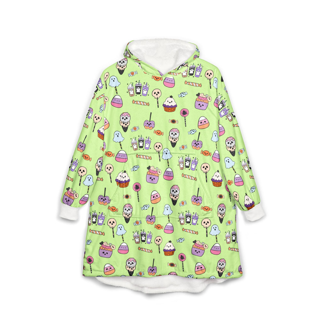 Cute Halloween Treats Pattern Hooded Blanket | Ghosts, Cupcakes, Lollipops, Ice Cream
