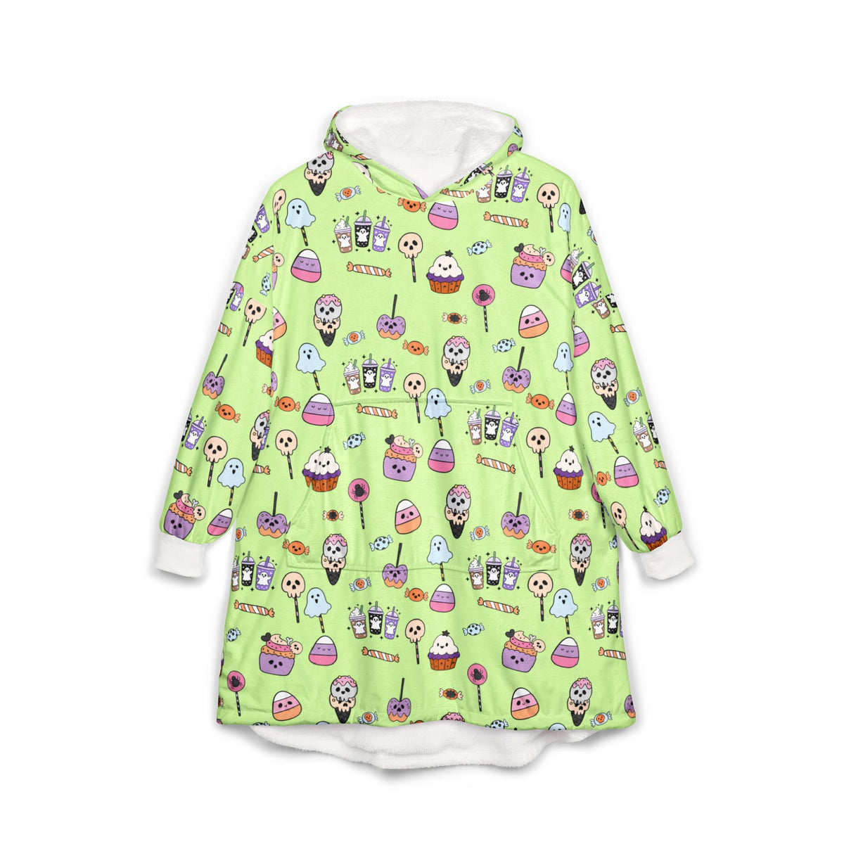 Cute Halloween Treats Pattern Hooded Blanket | Ghosts, Cupcakes, Lollipops, Ice Cream