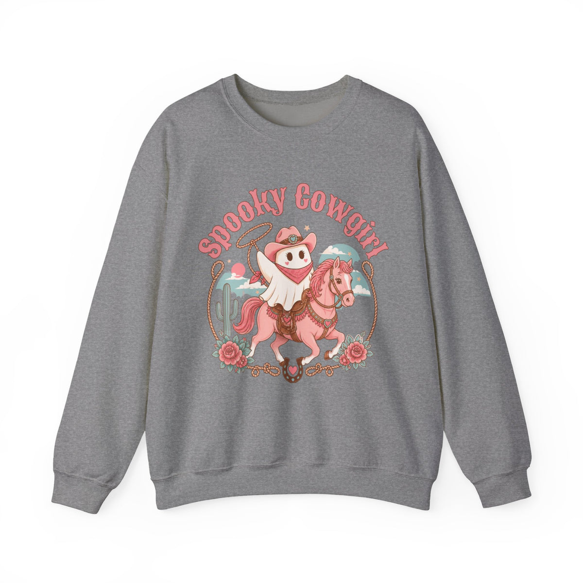 Crewneck Sweatshirt — “Spooky Cowgirl” Cute Western Cowboy Cowgirl Ghost Halloween Pullover
