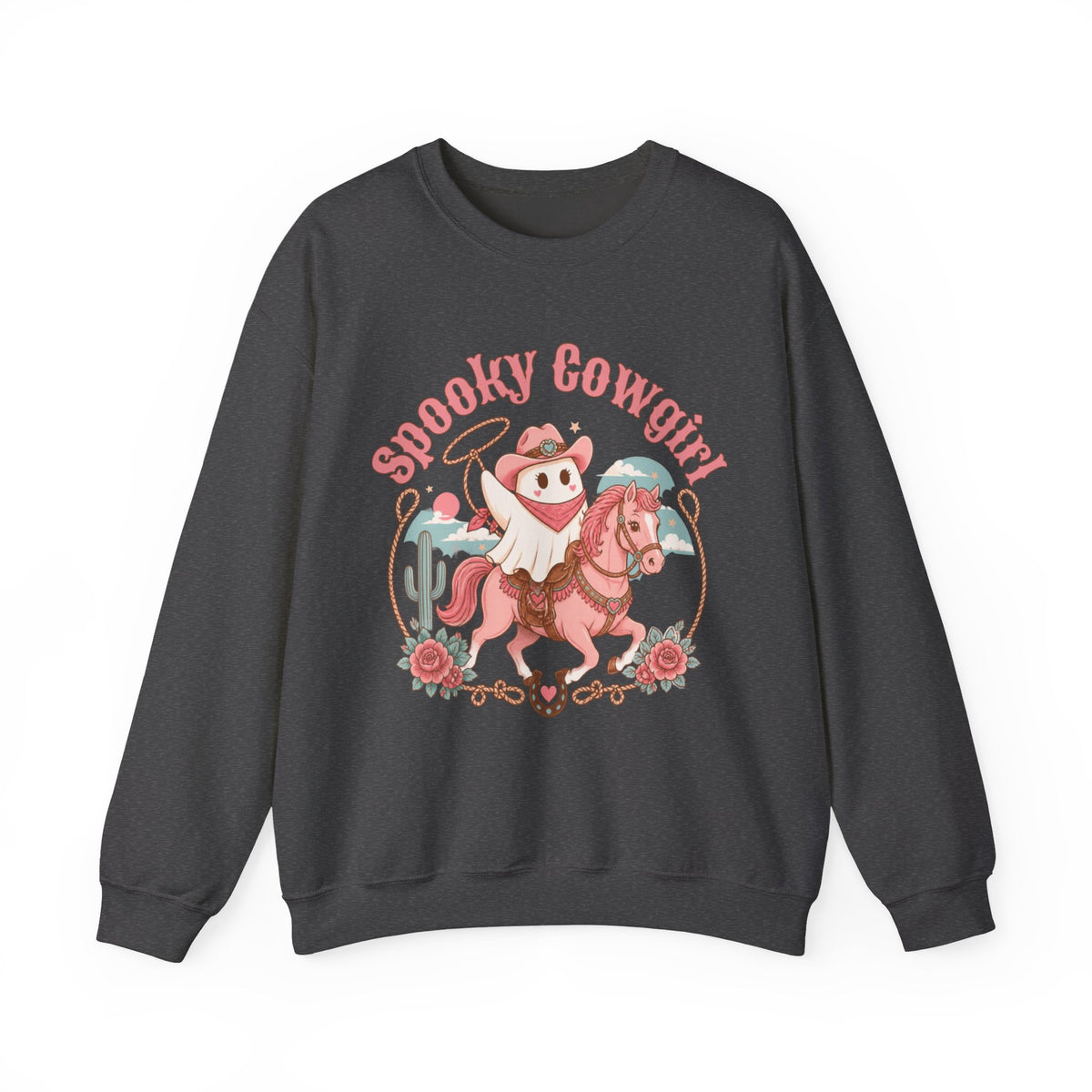 Crewneck Sweatshirt — “Spooky Cowgirl” Cute Western Cowboy Cowgirl Ghost Halloween Pullover