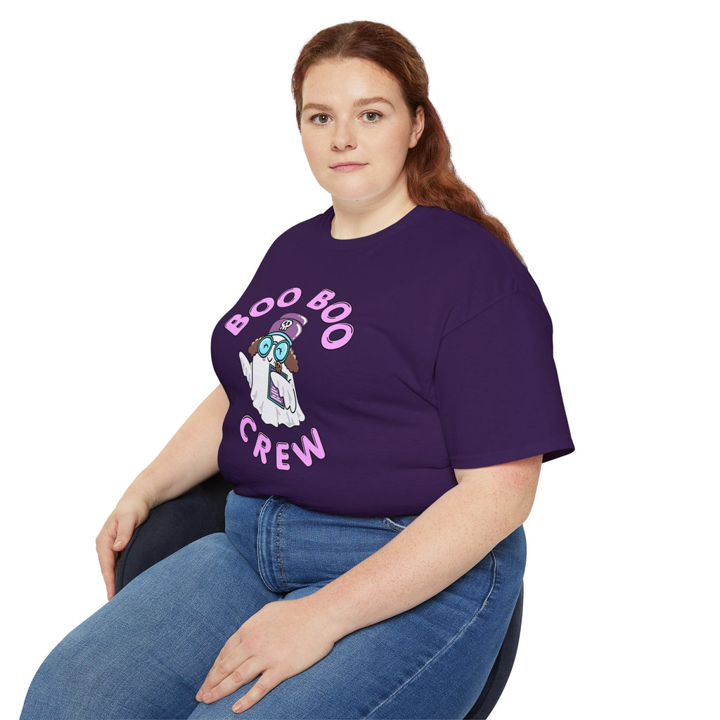 Boo Boo Crew Tee — Cute Brunette Nurse RN PRN DR Triage Ghosts Nursing Pharmacy Halloween T‑Shirt