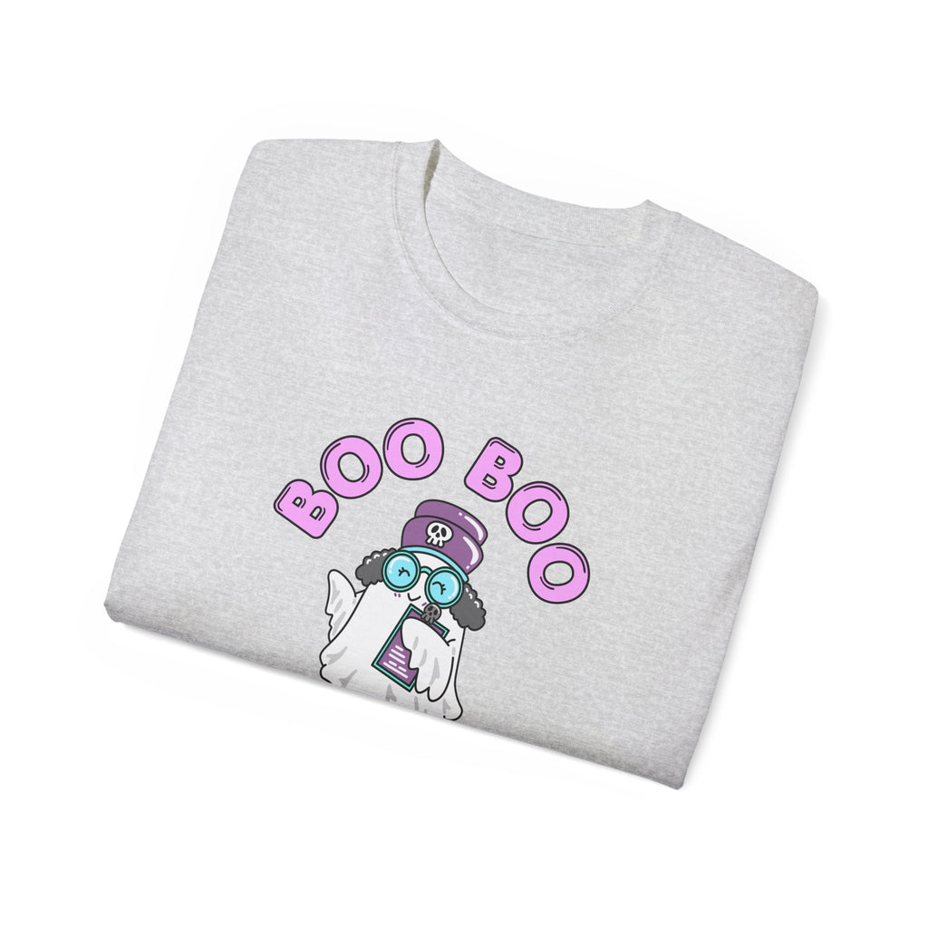 Boo Boo Crew Tee — Cute Grey Black Haired Nurse RN PRN DR Triage Ghosts Nursing Pharmacy Halloween T‑Shirt