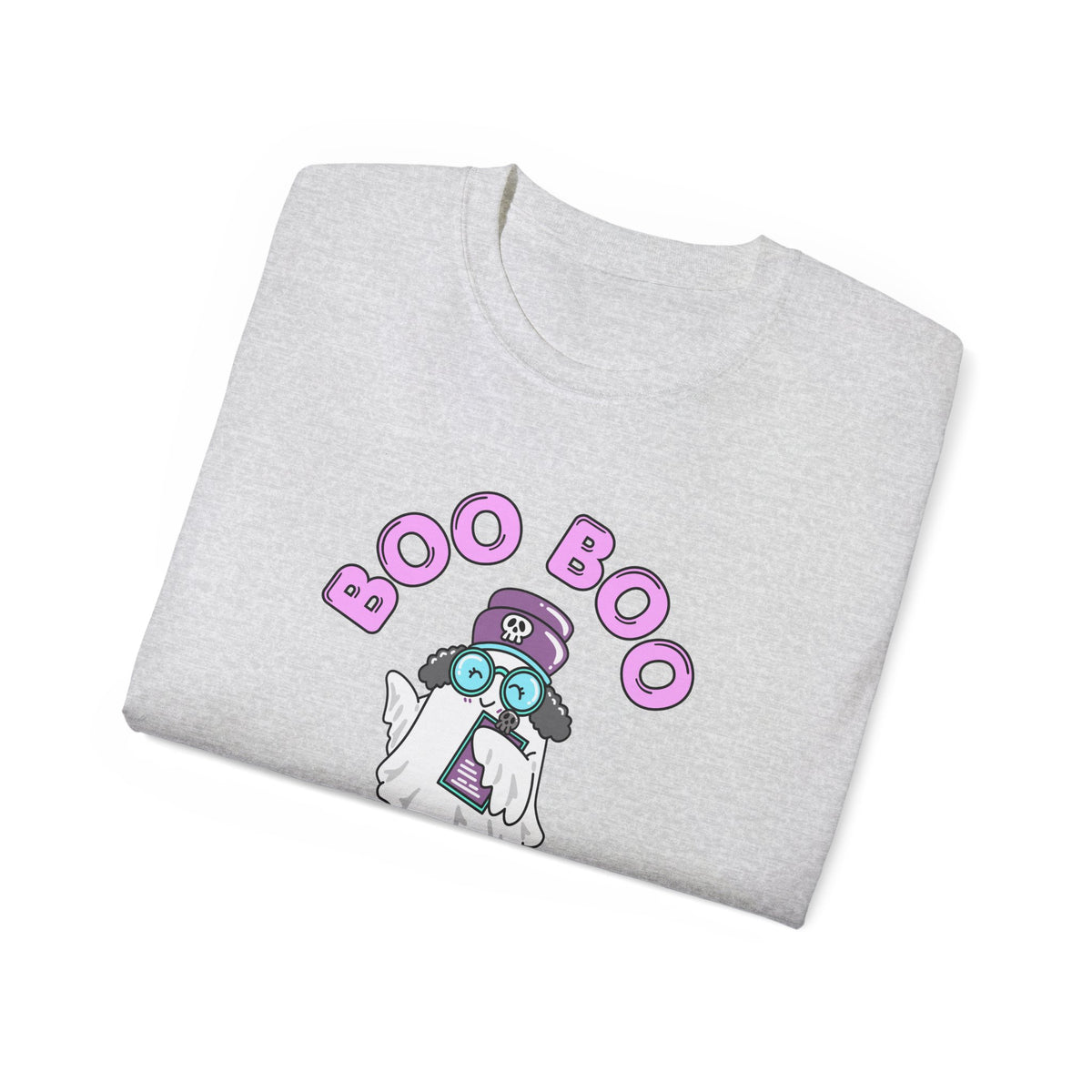 Boo Boo Crew Tee — Cute Grey Black Haired Nurse RN PRN DR Triage Ghosts Nursing Pharmacy Halloween T‑Shirt
