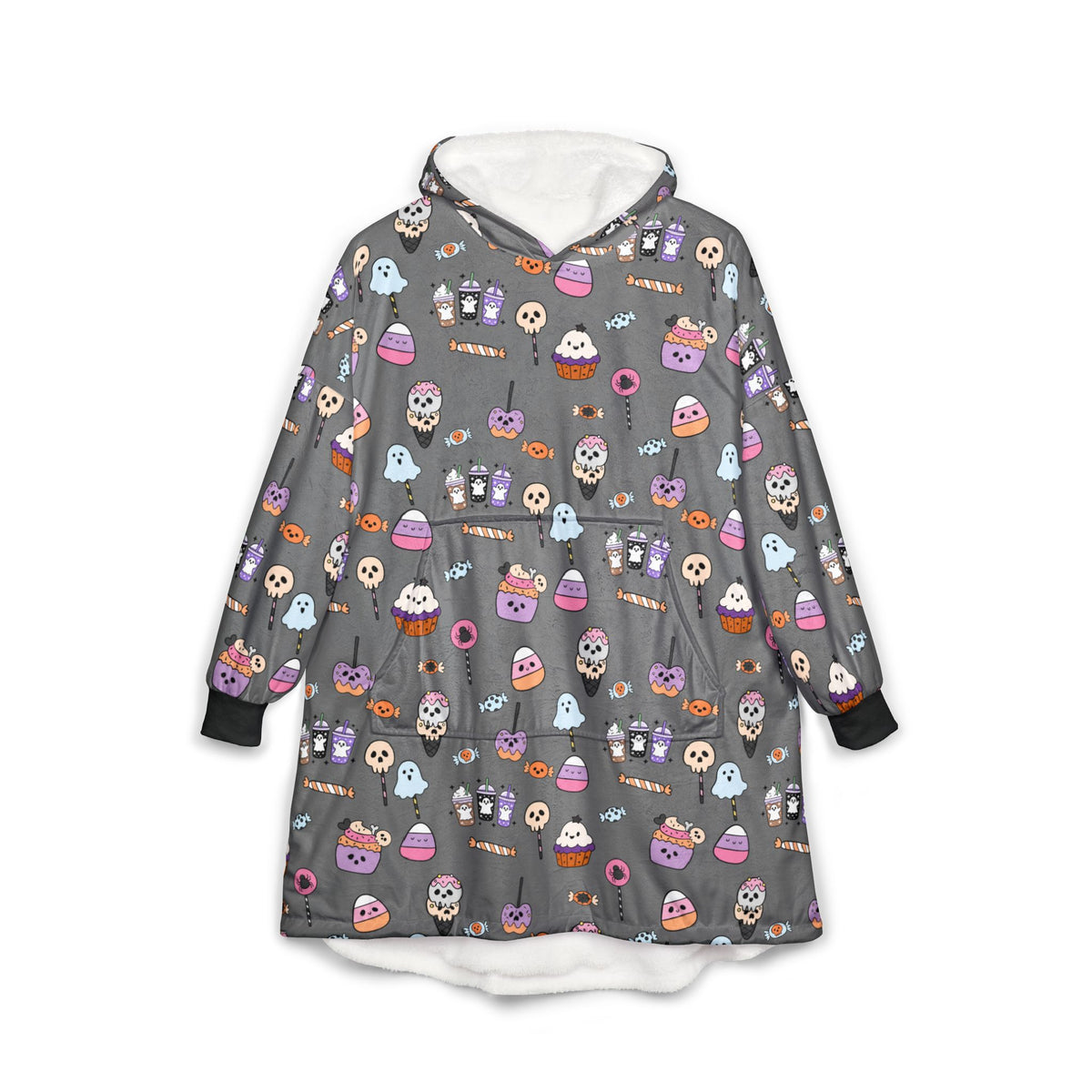 Cute Halloween Candy Pattern Hooded Blanket | Ghosts, Skulls, Cupcakes