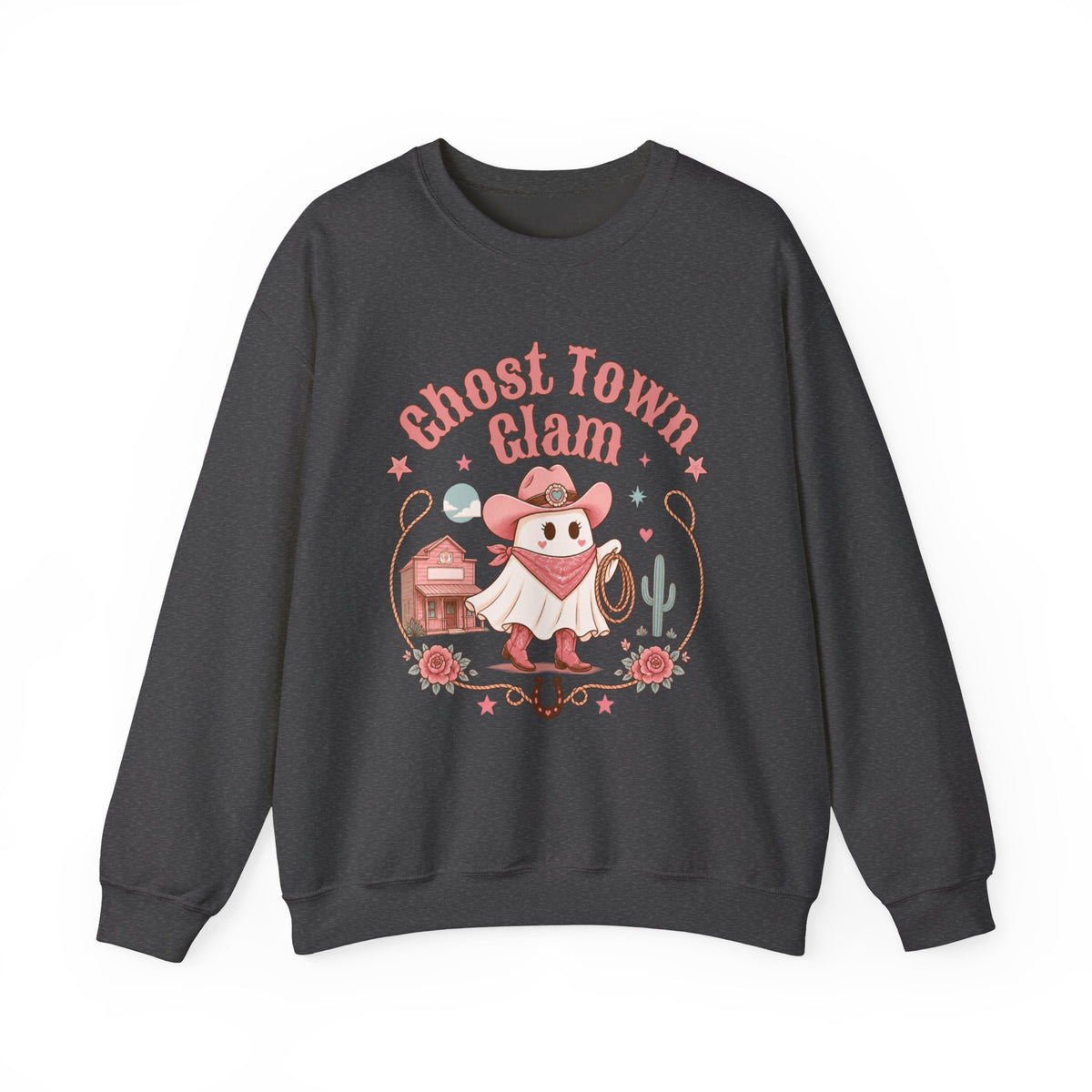 Crewneck Sweatshirt — “Ghost Town Glam” Cute Western Cowboy Cowgirl Ghost Halloween Pullover