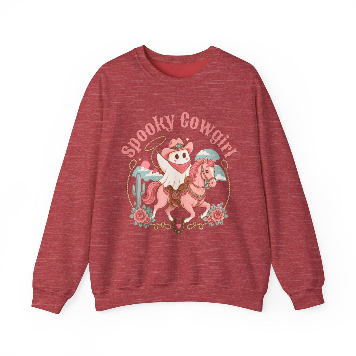 Crewneck Sweatshirt — “Spooky Cowgirl” Cute Western Cowboy Cowgirl Ghost Halloween Pullover