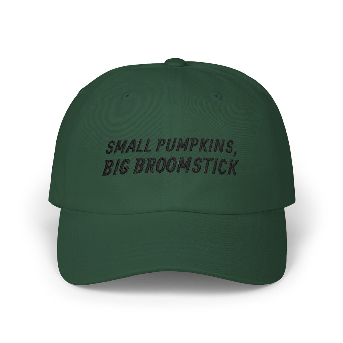 Small Pumpkins Big Broomstick Dad Cap | Funny Halloween Pun Mens Humor | Embroidered Slogan Baseball Hat