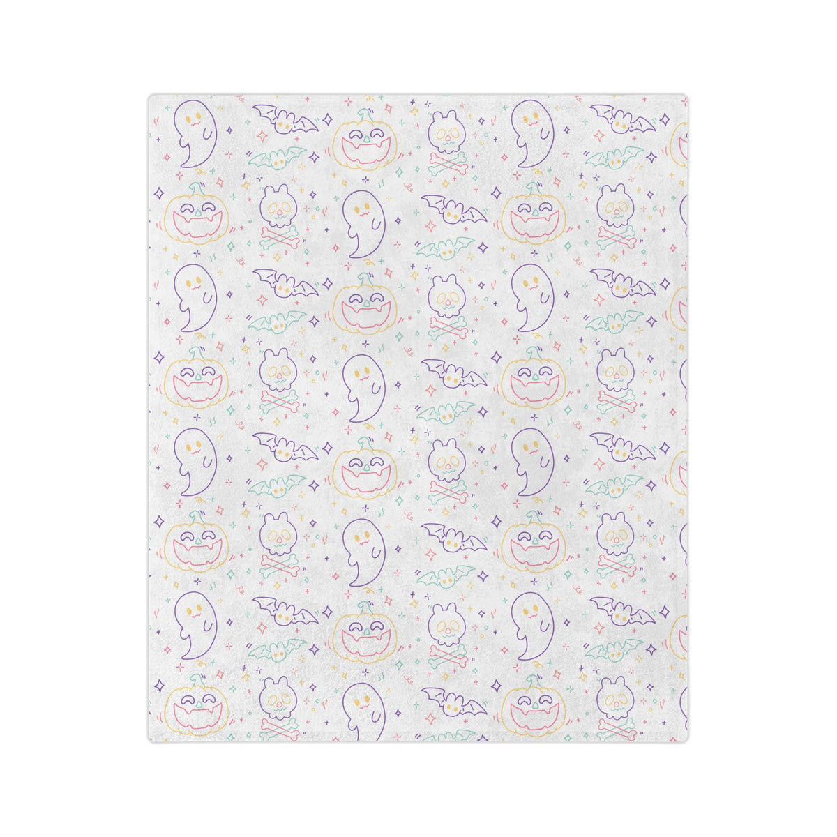 Kawaii Halloween Pattern Velveteen Microfiber Blanket | Pastel Halloween Neon Ghosts Bats Pumpkin Skull