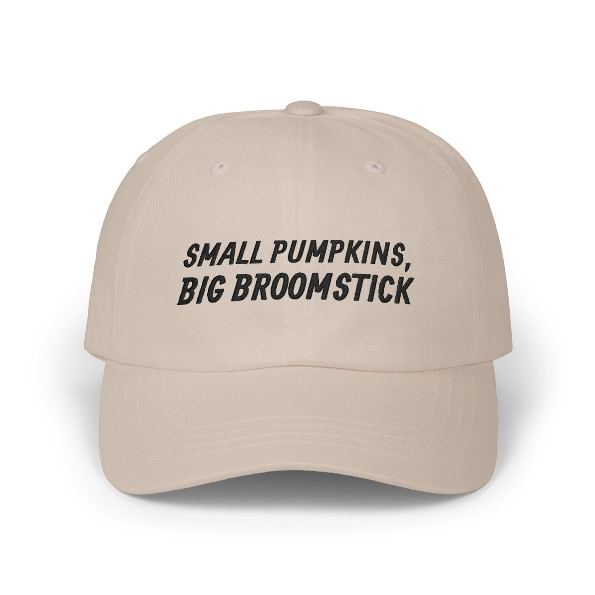 Small Pumpkins Big Broomstick Dad Cap | Funny Halloween Pun Mens Humor | Embroidered Slogan Baseball Hat
