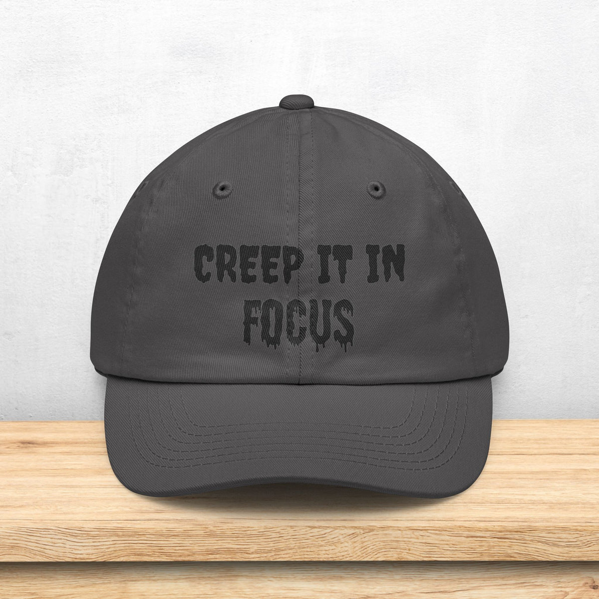 Creep It In Focus Dad Hat | Drippy Horror Text, Halloween Baseball Cap | Photographer Photography Pun