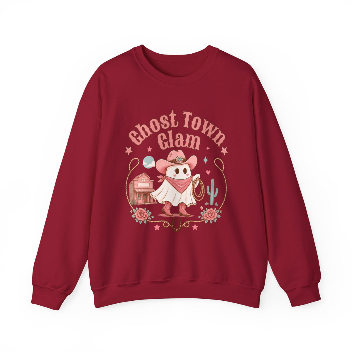 Crewneck Sweatshirt — “Ghost Town Glam” Cute Western Cowboy Cowgirl Ghost Halloween Pullover
