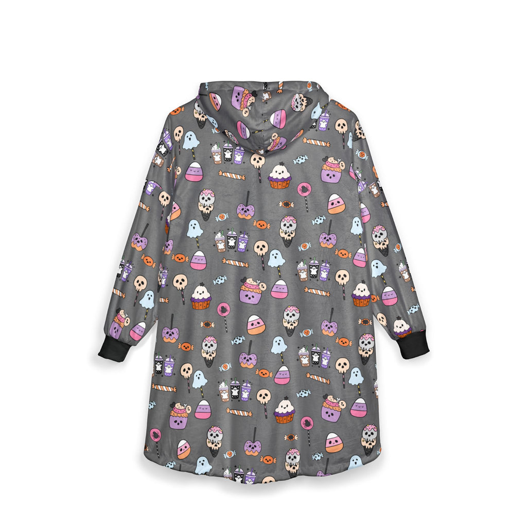 Cute Halloween Candy Pattern Hooded Blanket | Ghosts, Skulls, Cupcakes