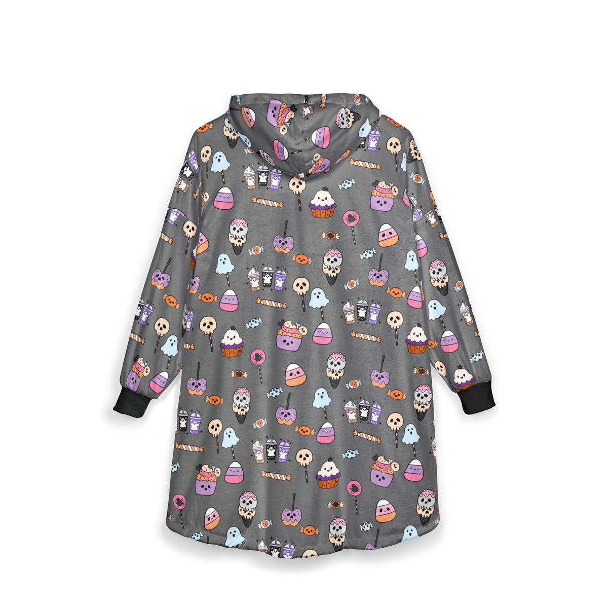 Cute Halloween Candy Pattern Hooded Blanket | Ghosts, Skulls, Cupcakes