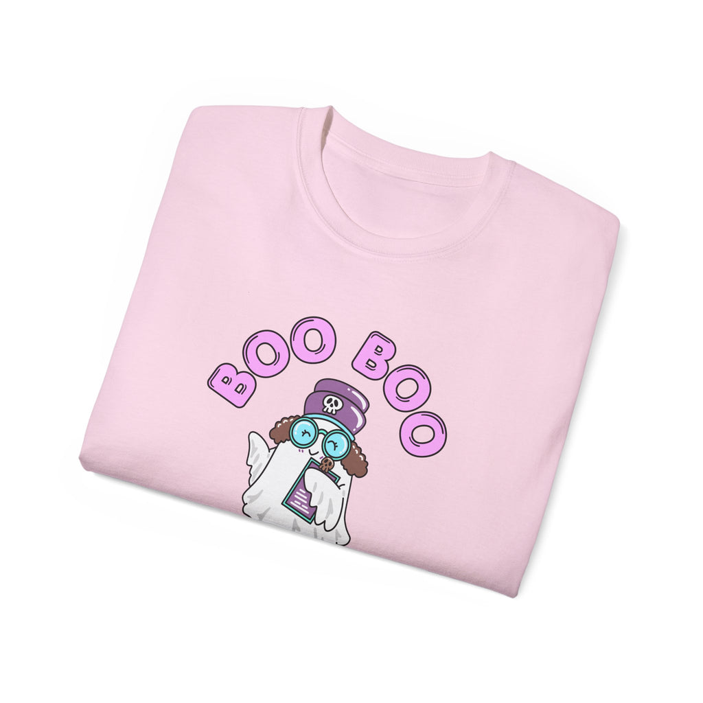 Boo Boo Crew Tee — Cute Brunette Nurse RN PRN DR Triage Ghosts Nursing Pharmacy Halloween T‑Shirt