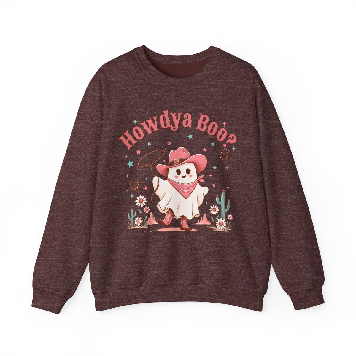Crewneck Sweatshirt — “Howdya Boo?” Cute Western Cowboy Cowgirl Ghost Halloween Pullover