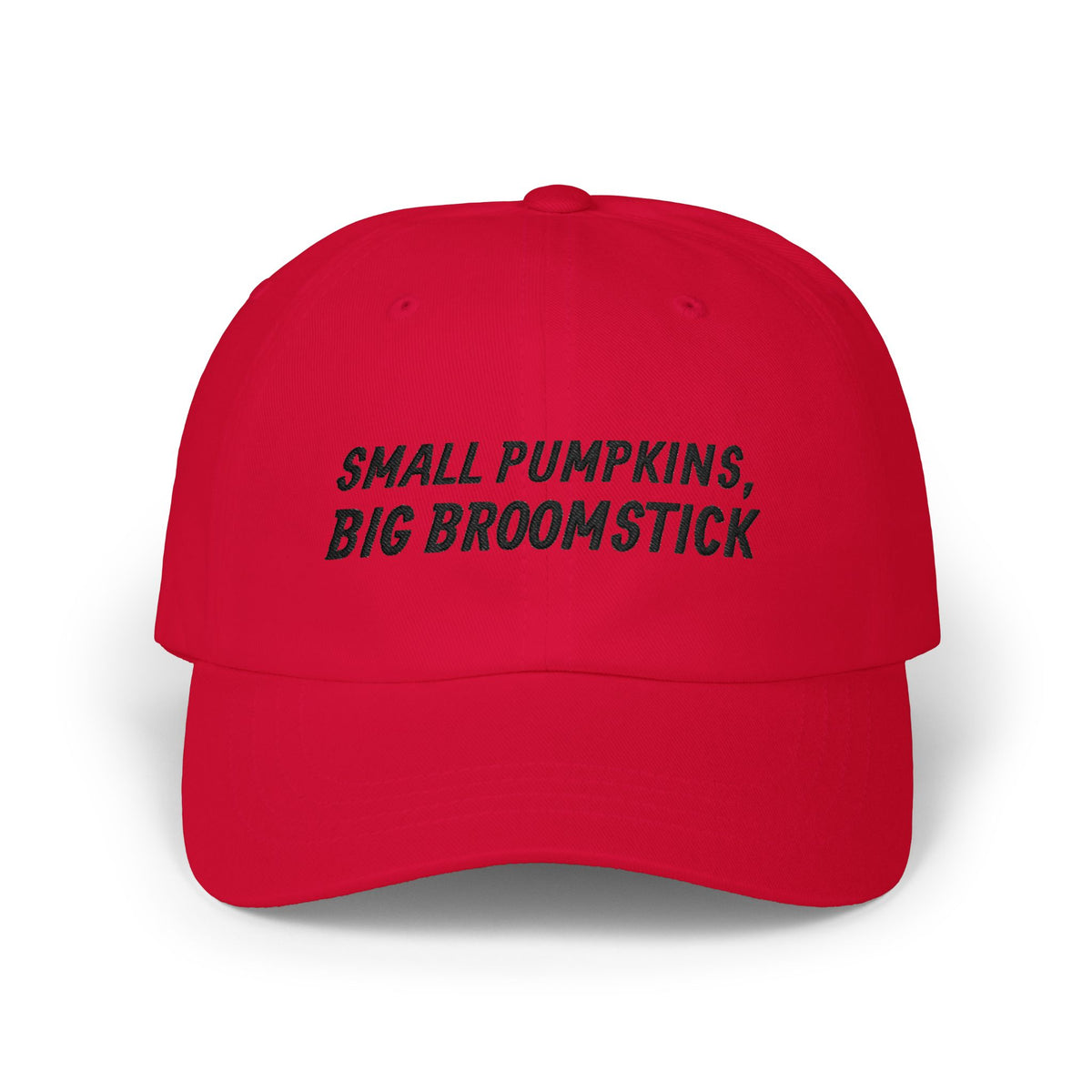 Small Pumpkins Big Broomstick Dad Cap | Funny Halloween Pun Mens Humor | Embroidered Slogan Baseball Hat