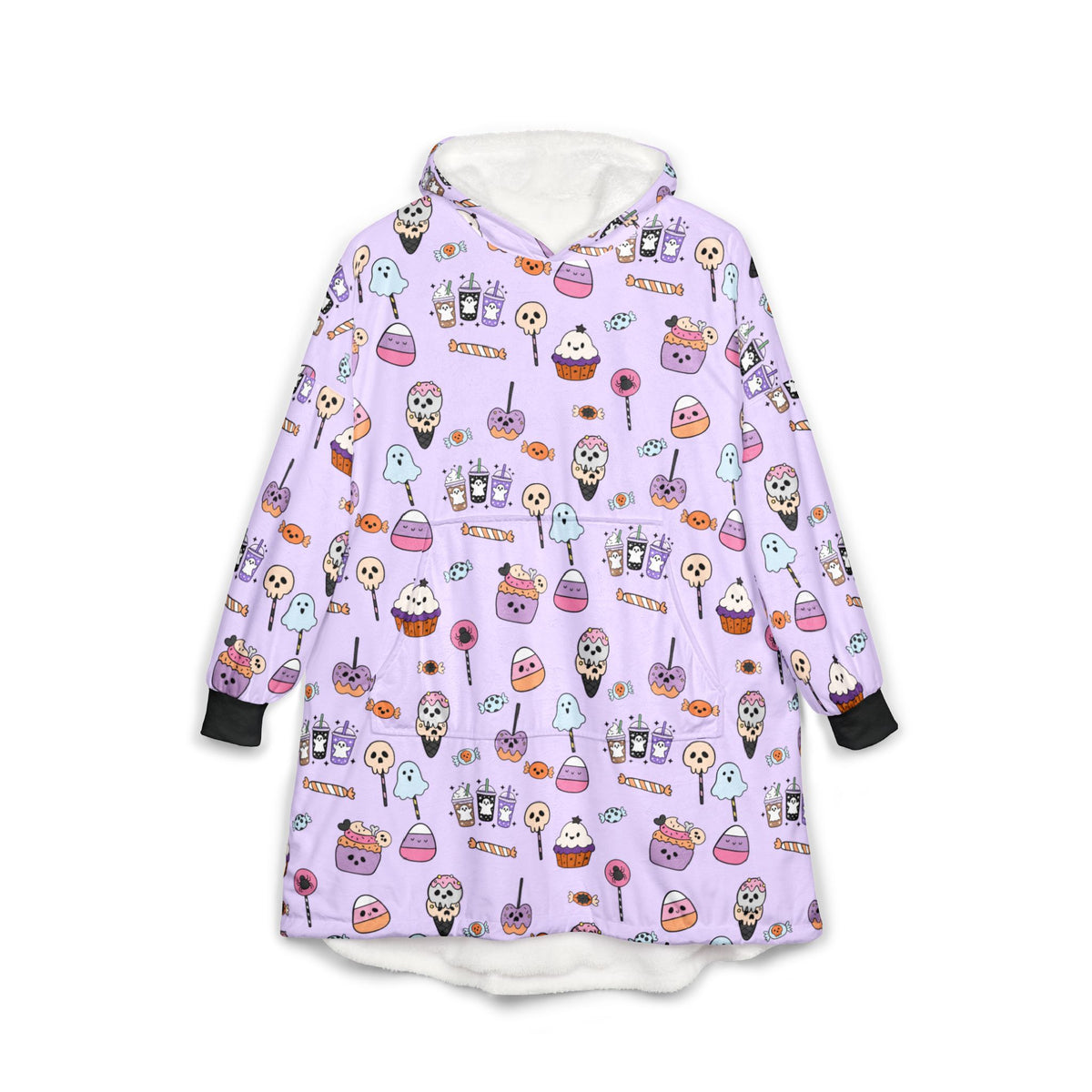 Cute Halloween Candy Pattern Hooded Blanket | Ghosts, Cupcakes, Lollipops