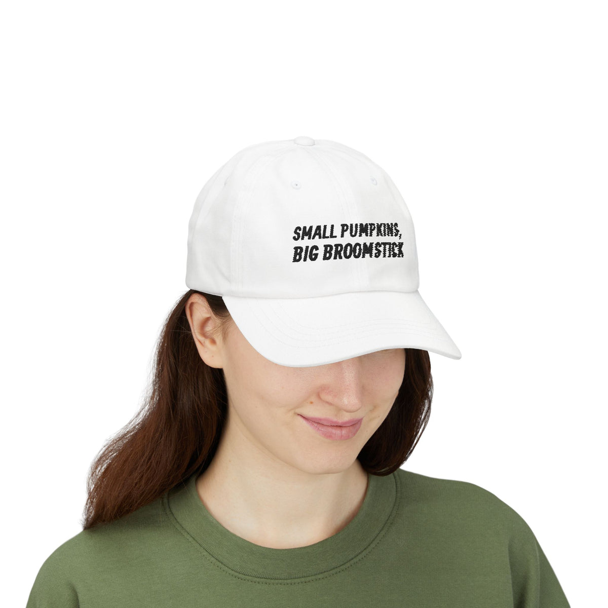 Small Pumpkins Big Broomstick Dad Cap | Funny Halloween Pun Mens Humor | Embroidered Slogan Baseball Hat