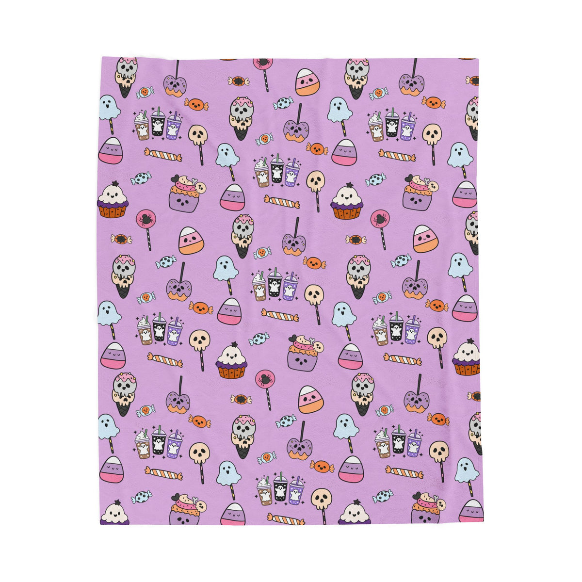Cute Halloween Candy Pattern Velveteen Plush Blanket | Ghosts, Candy Corn, Cupcakes