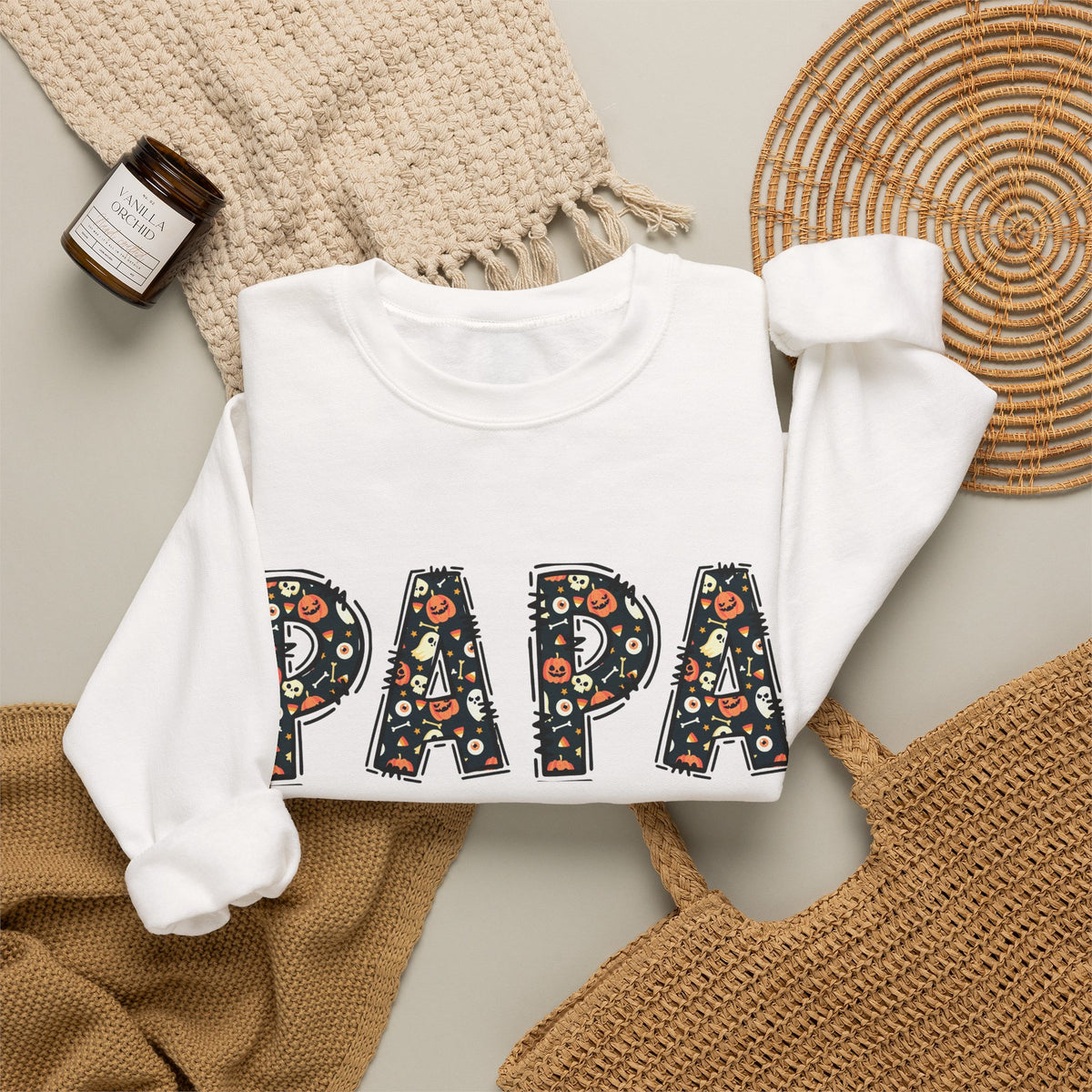 Papa Pumpkin Skull Halloween Sweatshirt | Dad Father Grandpa Grandfather Autumn Crew Halloween Sweater