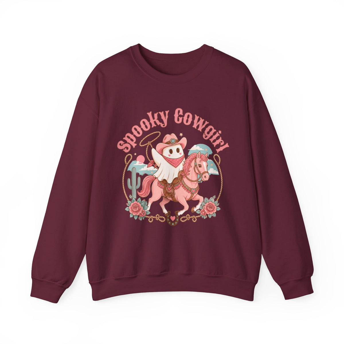 Crewneck Sweatshirt — “Spooky Cowgirl” Cute Western Cowboy Cowgirl Ghost Halloween Pullover