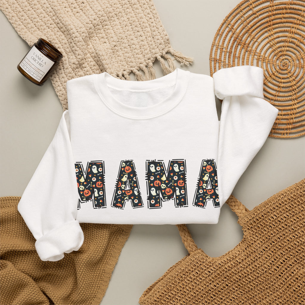 Halloween MAMA sweatshirt | Pumpkin ghost skull lettering crewneck