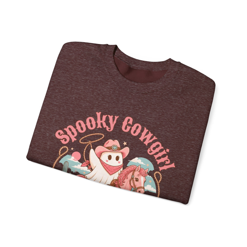 Crewneck Sweatshirt — “Spooky Cowgirl” Cute Western Cowboy Cowgirl Ghost Halloween Pullover