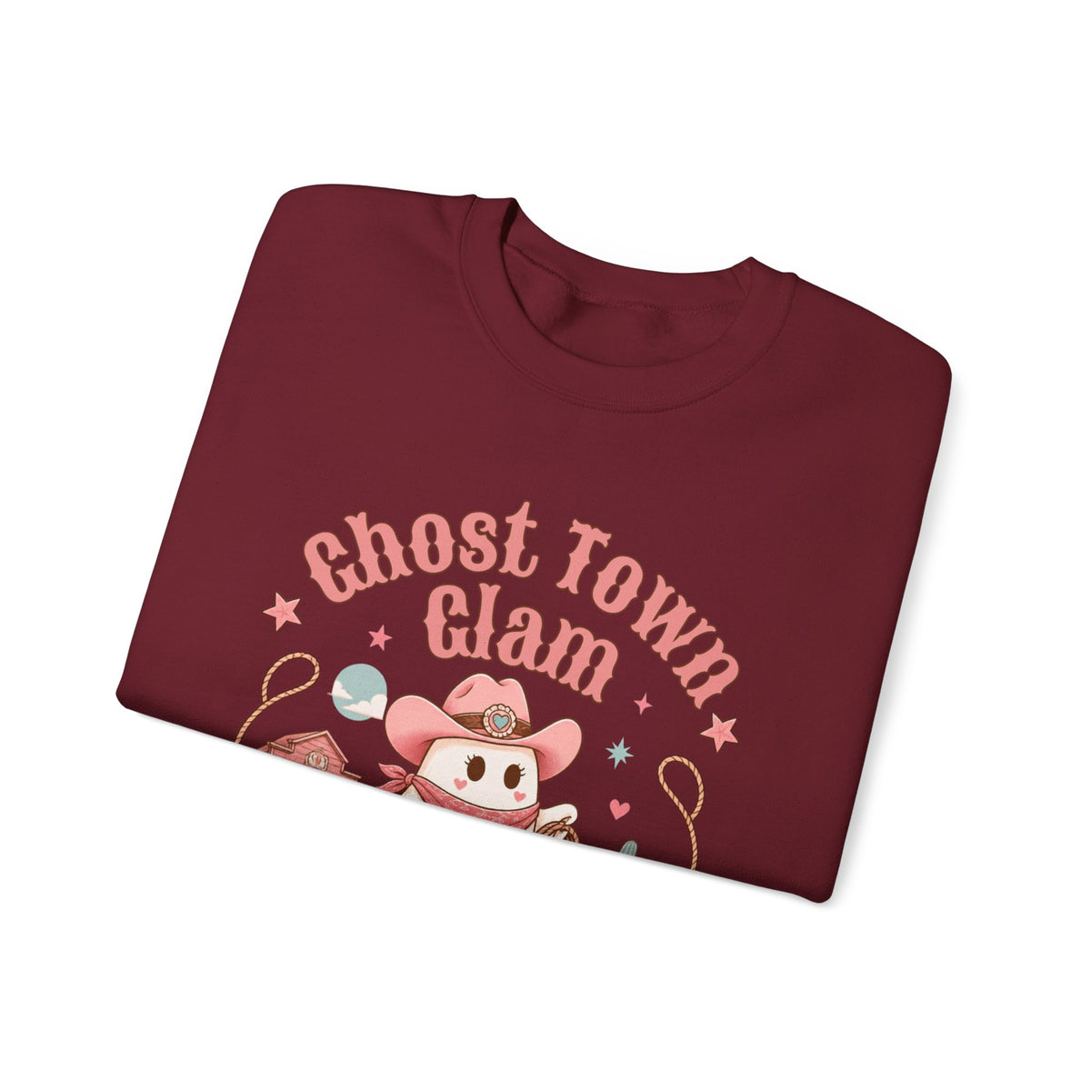 Crewneck Sweatshirt — “Ghost Town Glam” Cute Western Cowboy Cowgirl Ghost Halloween Pullover