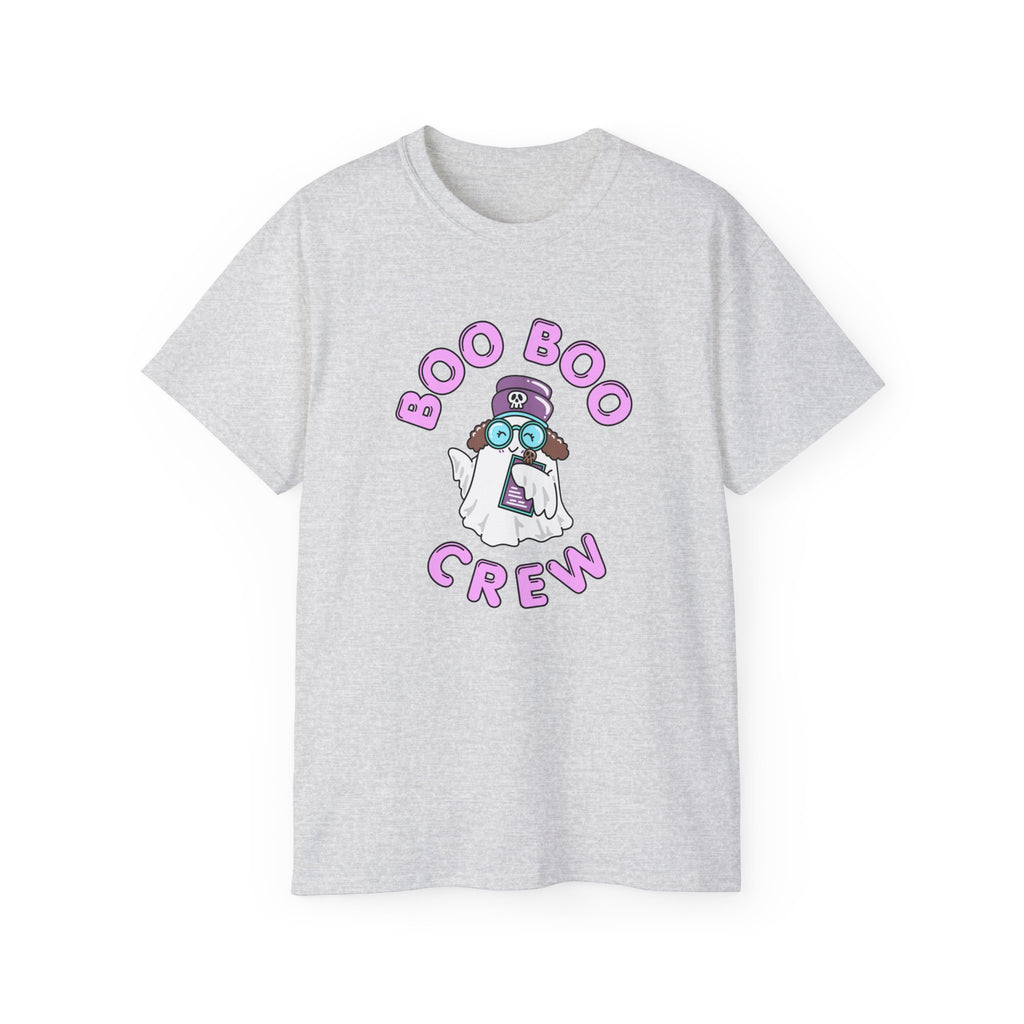 Boo Boo Crew Tee — Cute Brunette Nurse RN PRN DR Triage Ghosts Nursing Pharmacy Halloween T‑Shirt