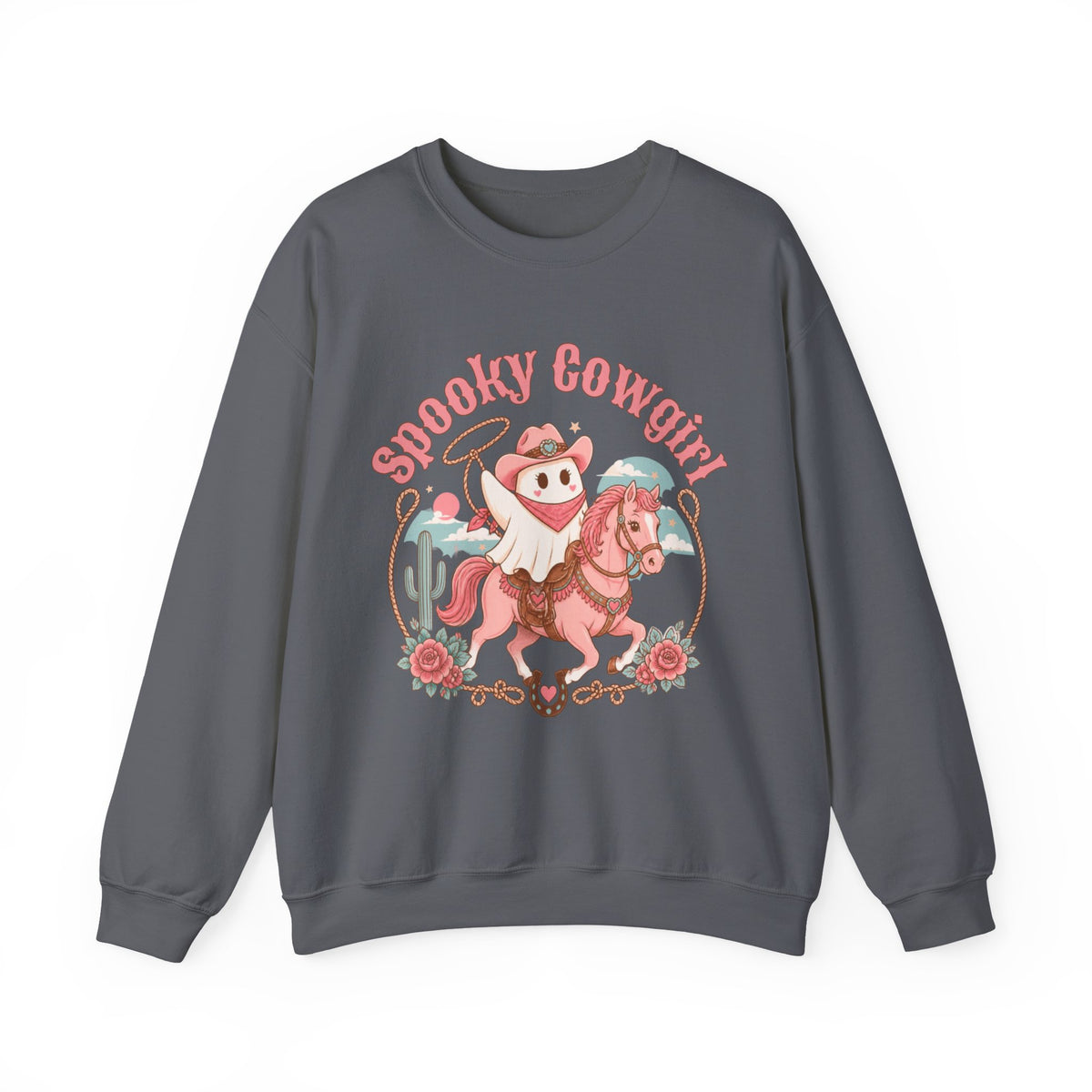 Crewneck Sweatshirt — “Spooky Cowgirl” Cute Western Cowboy Cowgirl Ghost Halloween Pullover