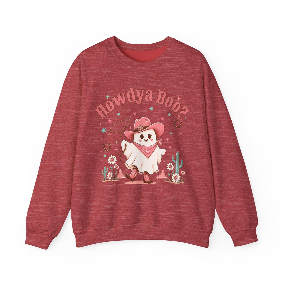 Crewneck Sweatshirt — “Howdya Boo?” Cute Western Cowboy Cowgirl Ghost Halloween Pullover
