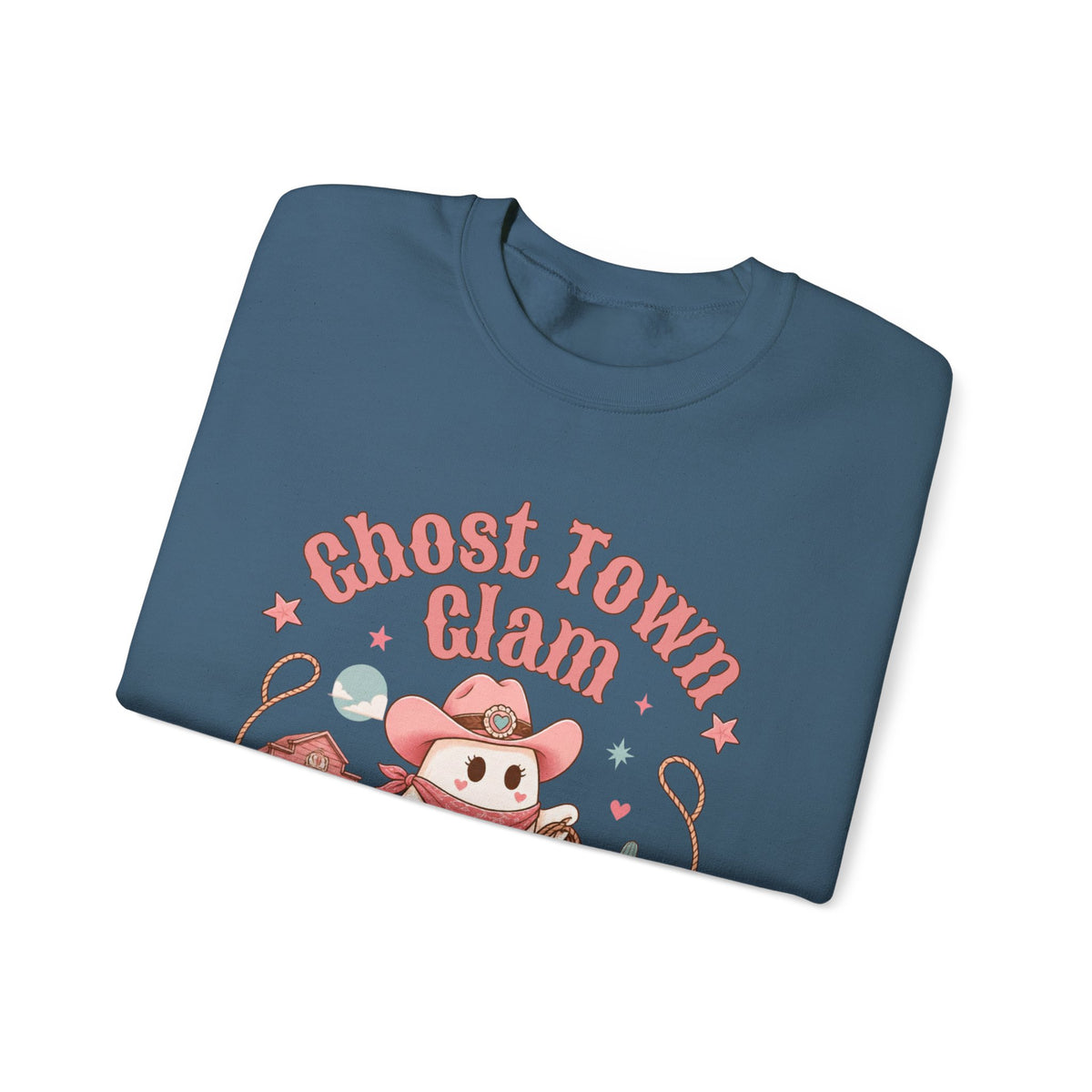 Crewneck Sweatshirt — “Ghost Town Glam” Cute Western Cowboy Cowgirl Ghost Halloween Pullover