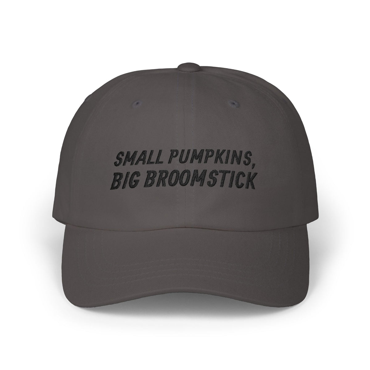 Small Pumpkins Big Broomstick Dad Cap | Funny Halloween Pun Mens Humor | Embroidered Slogan Baseball Hat