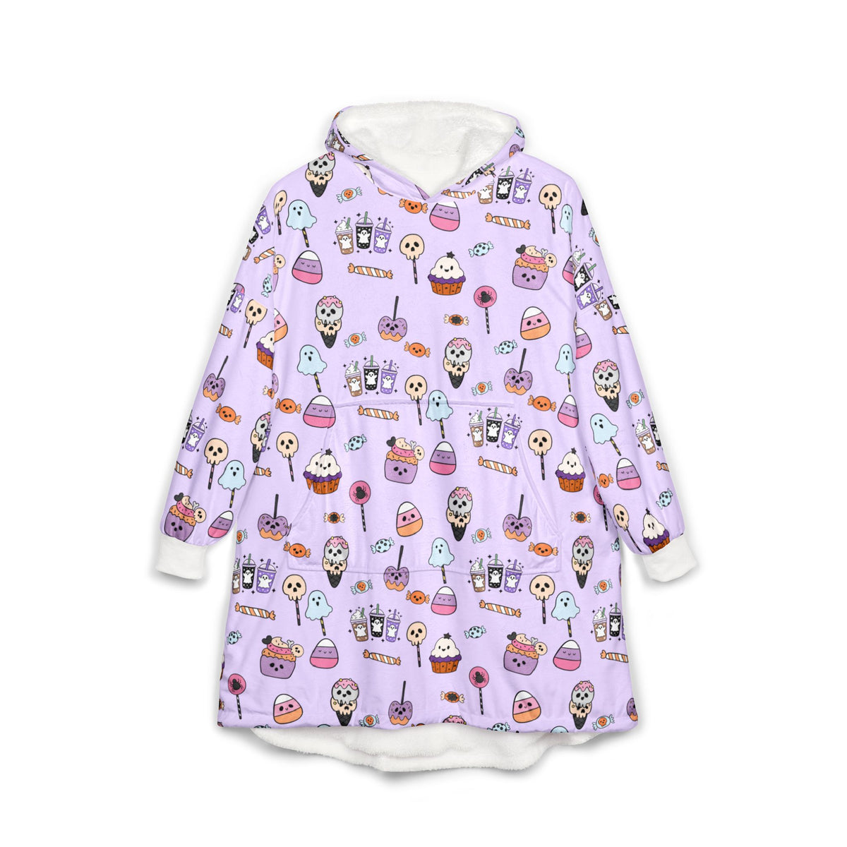 Cute Halloween Candy Pattern Hooded Blanket | Ghosts, Cupcakes, Lollipops