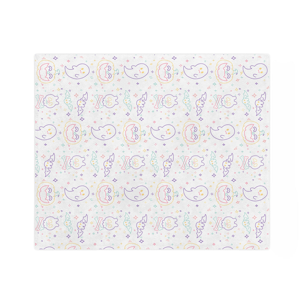 Kawaii Halloween Pattern Velveteen Microfiber Blanket | Pastel Halloween Neon Ghosts Bats Pumpkin Skull