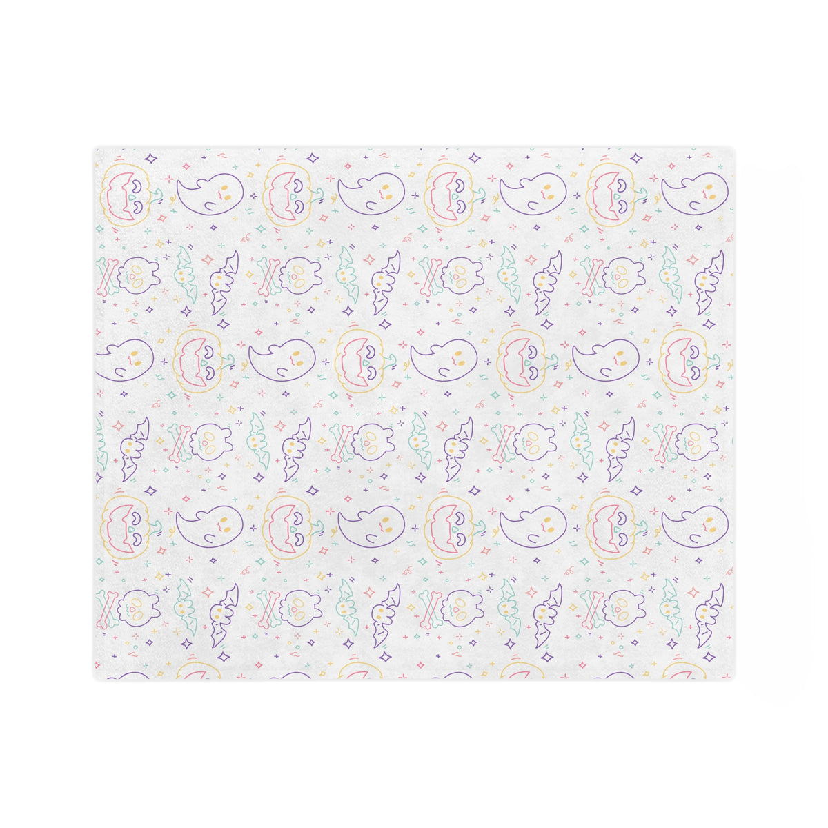 Kawaii Halloween Pattern Velveteen Microfiber Blanket | Pastel Halloween Neon Ghosts Bats Pumpkin Skull