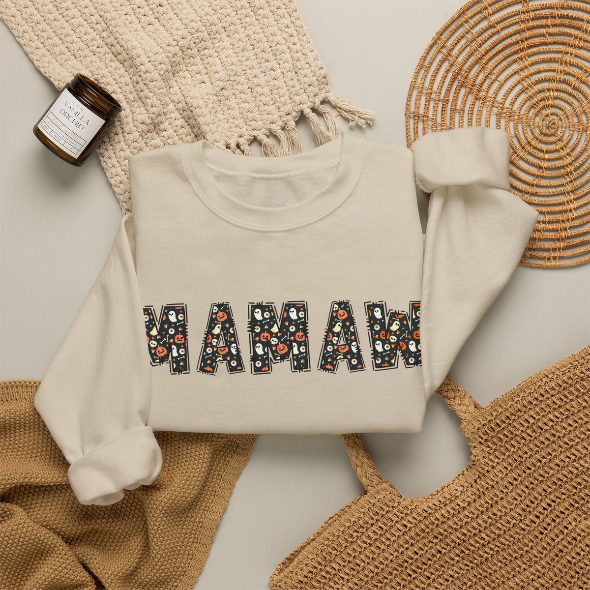 Mamaw Pumpkin Skull Halloween Sweatshirt | Grandma Embroidered Autumn Crew