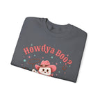Crewneck Sweatshirt — “Howdya Boo?” Cute Western Cowboy Cowgirl Ghost Halloween Pullover